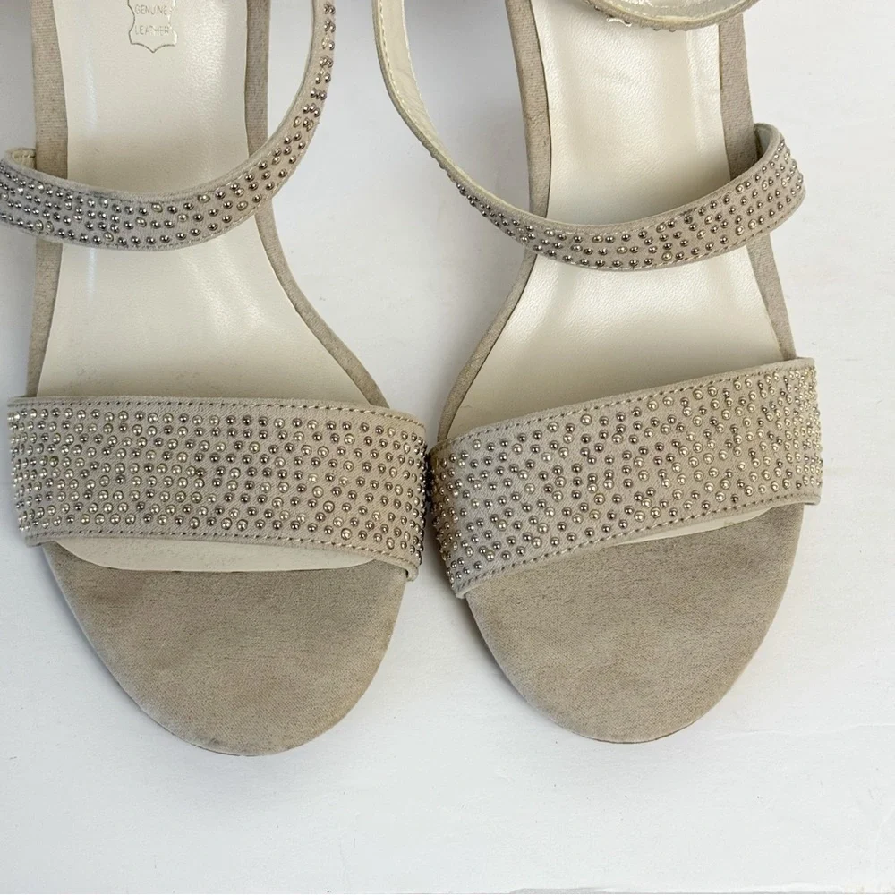 Aldo Strappy Size 8 Heels Champagne Studded Sandals 4” Heels